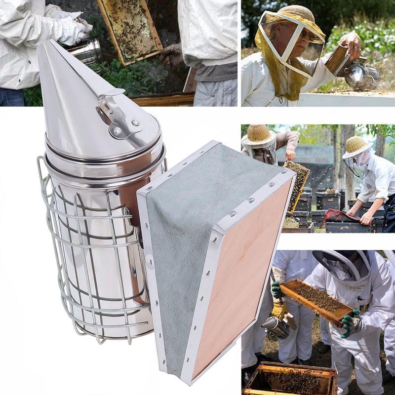 Hoqqf Bee Hive Smoker Stainless Steel Beekeeper Tool Kit with Heat Shield 2 Type Hive Tools Beekeeping Equipment - Image 5